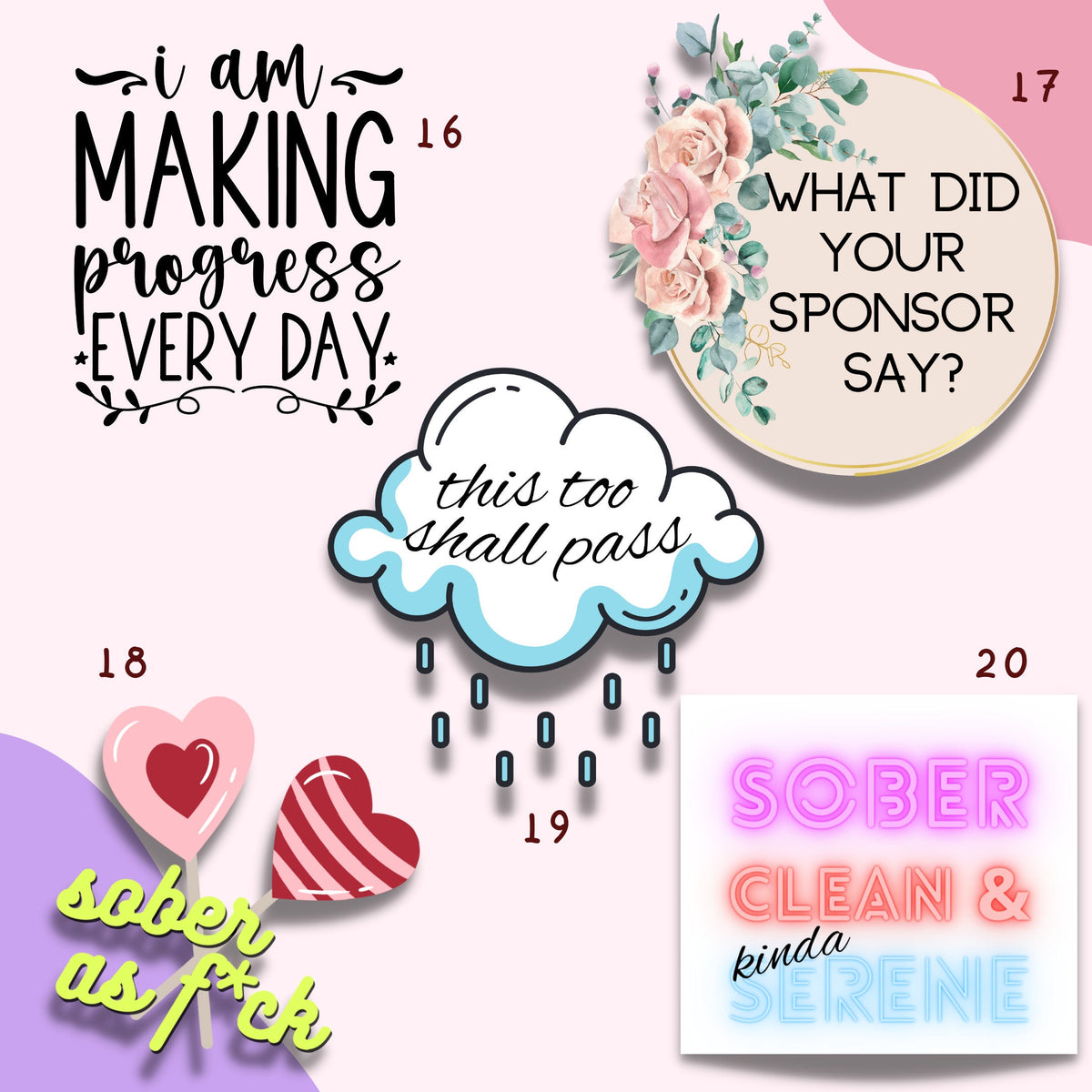 Sobriety Sticker Pack: AA & NA Recovery Gifts, Motivational Decals