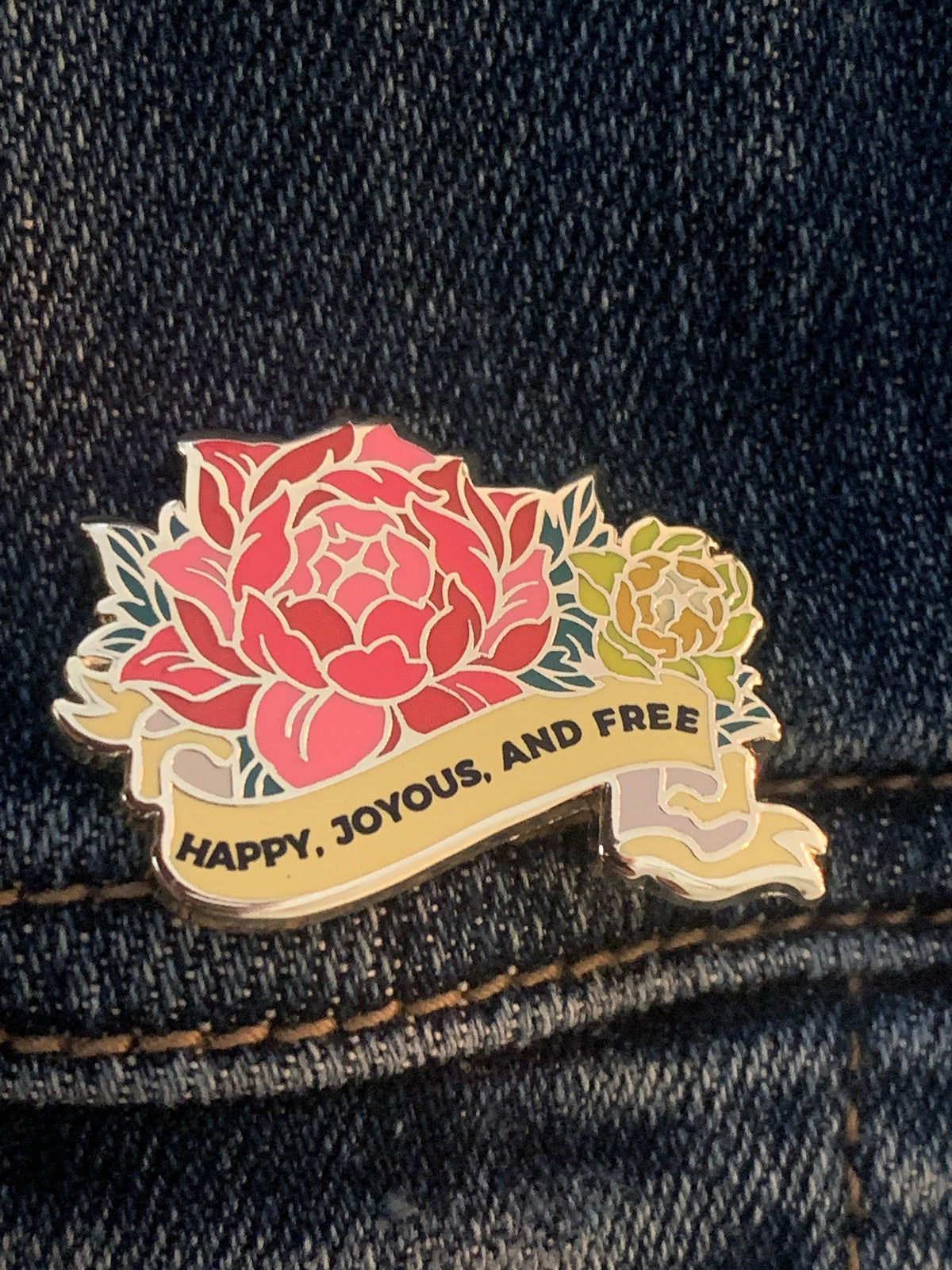 Happy, Joyous & Free Enamel Pin: AA NA Recovery Gift