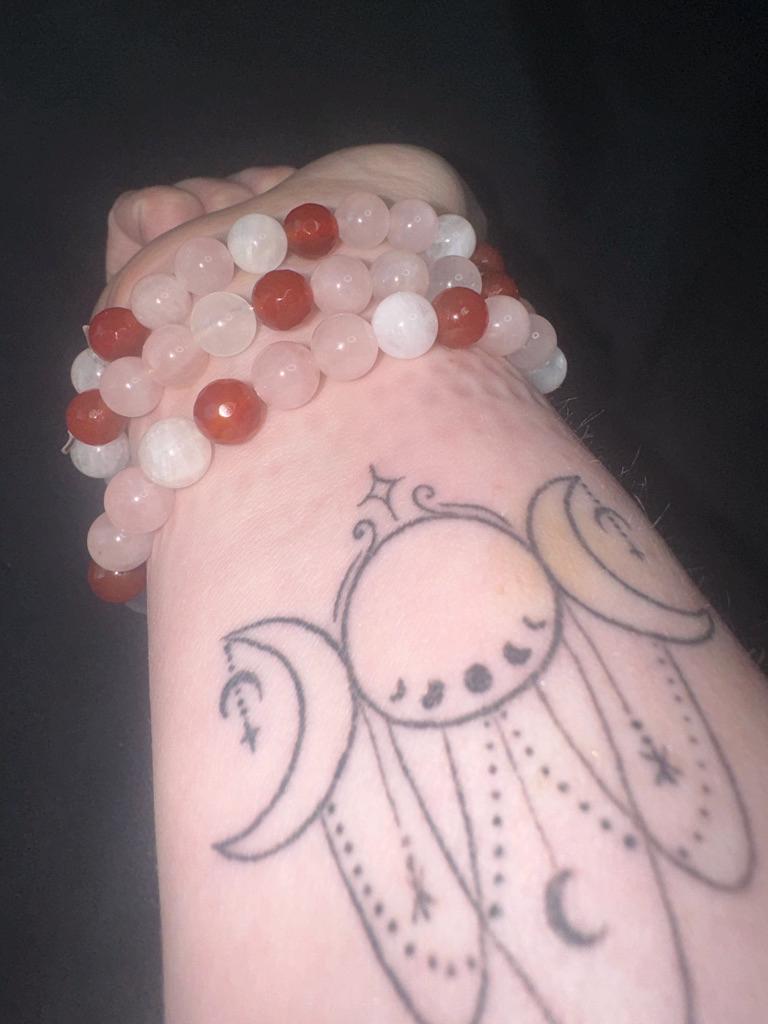 The Love Charm, A Manifestation Bracelet for Romance, Passion & Divine Connection, Rose Quartz, Carnelian, Rainbow Moonstone