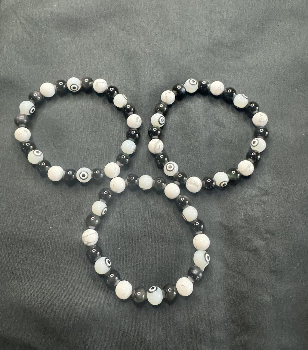 Aura Armor Bracelet • Howlite • Black Onyx • Obsidian • Evil Eye Beads for Protection, Grounding, and Transformation