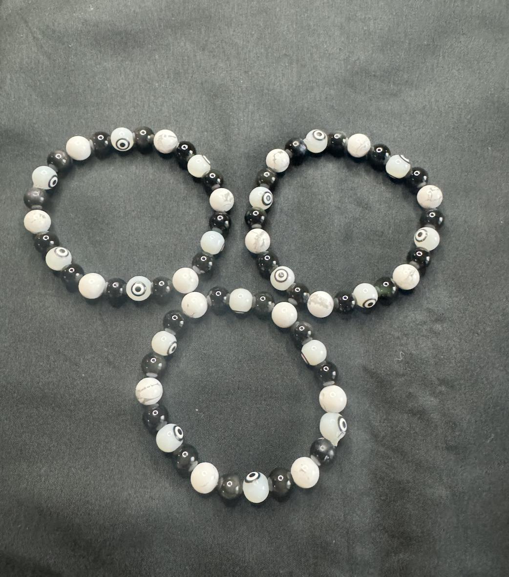 Aura Armor Bracelet • Howlite • Black Onyx • Obsidian • Evil Eye Beads for Protection, Grounding, and Transformation