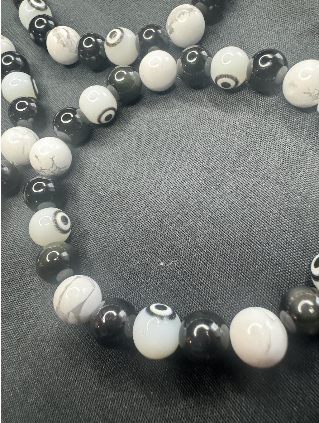 Aura Armor Bracelet • Howlite • Black Onyx • Obsidian • Evil Eye Beads for Protection, Grounding, and Transformation