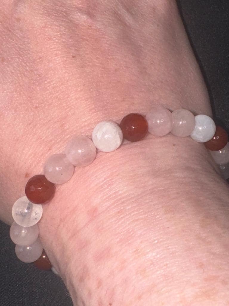 The Love Charm, A Manifestation Bracelet for Romance, Passion & Divine Connection, Rose Quartz, Carnelian, Rainbow Moonstone