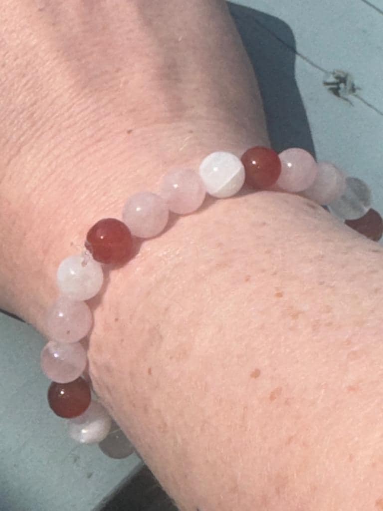 The Love Charm, A Manifestation Bracelet for Romance, Passion & Divine Connection, Rose Quartz, Carnelian, Rainbow Moonstone