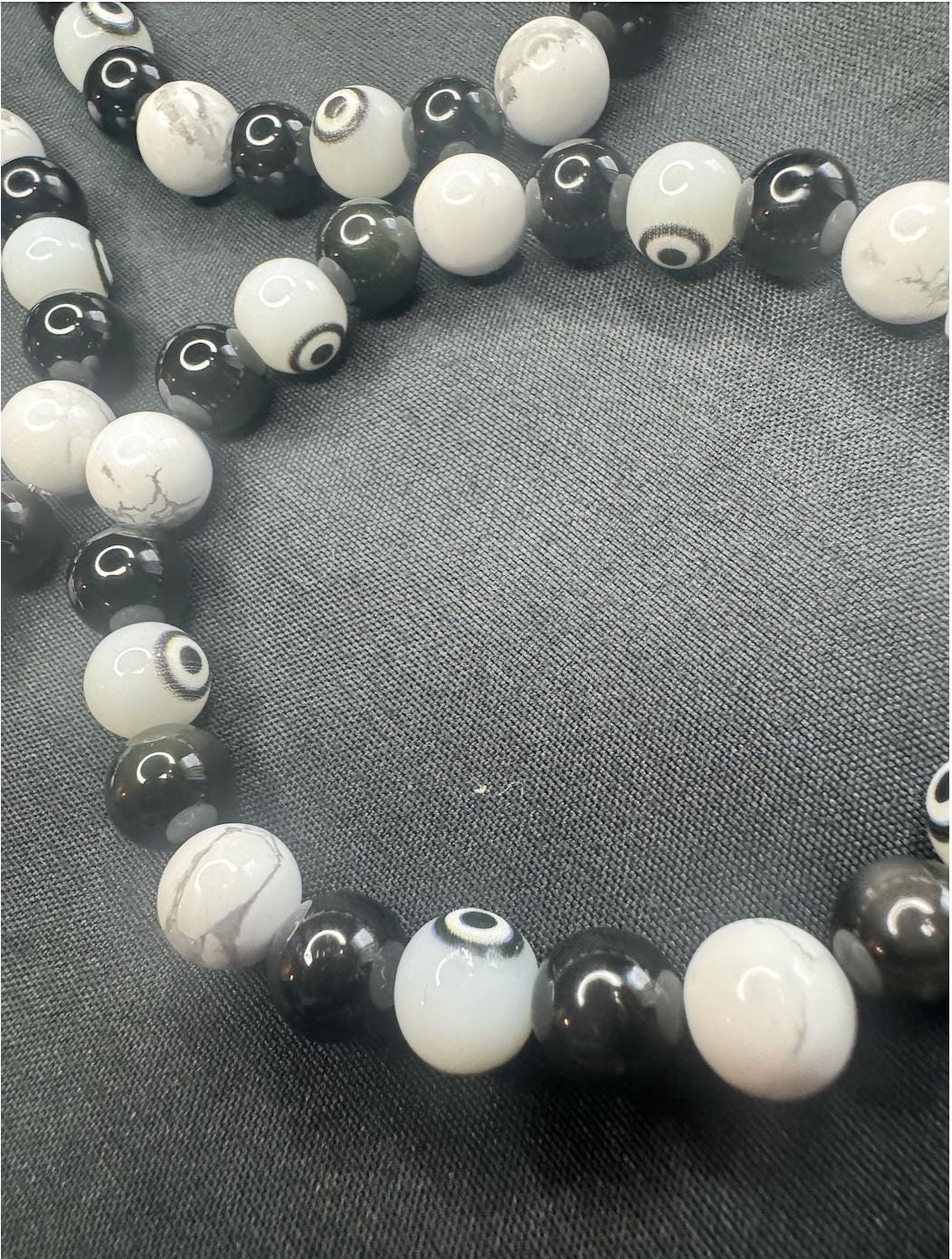 Aura Armor Bracelet • Howlite • Black Onyx • Obsidian • Evil Eye Beads for Protection, Grounding, and Transformation