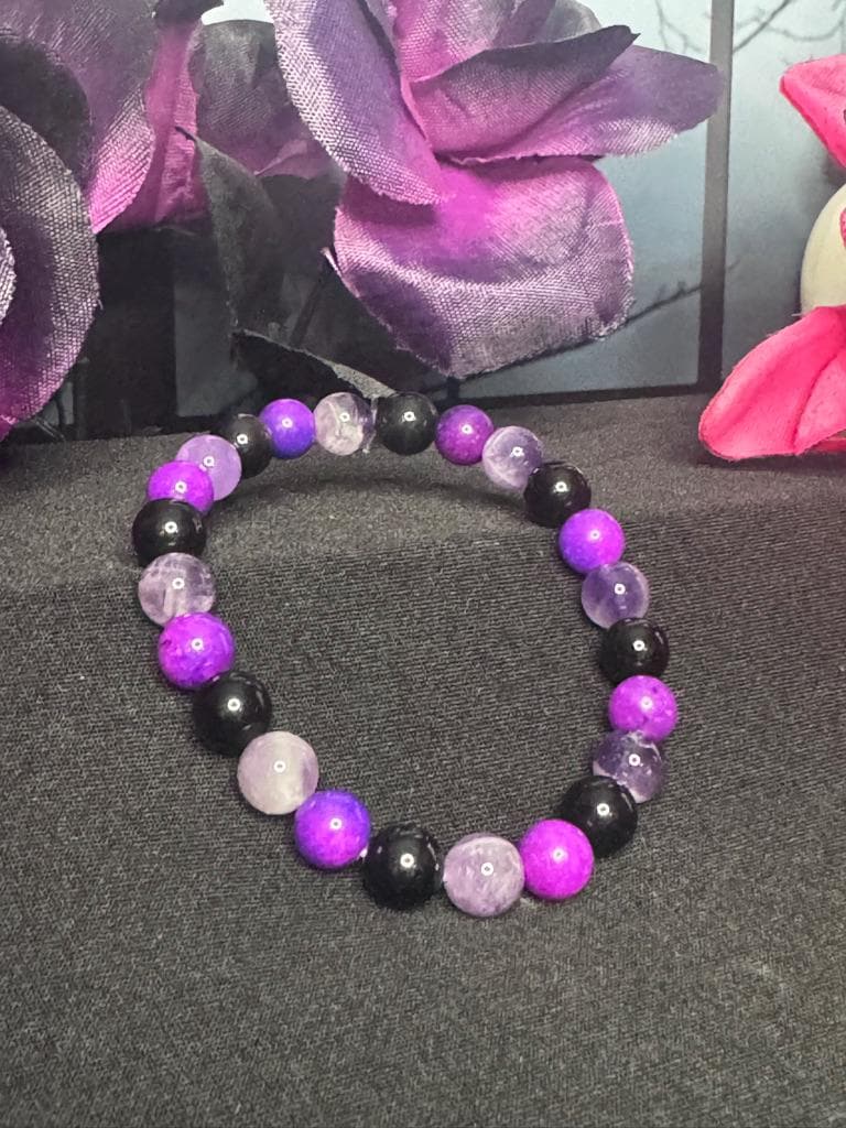 Veil of Serenity Bracelet - Sugilite, Amethyst, Black Tourmaline for Calm, Protection, and Spiritual Healing