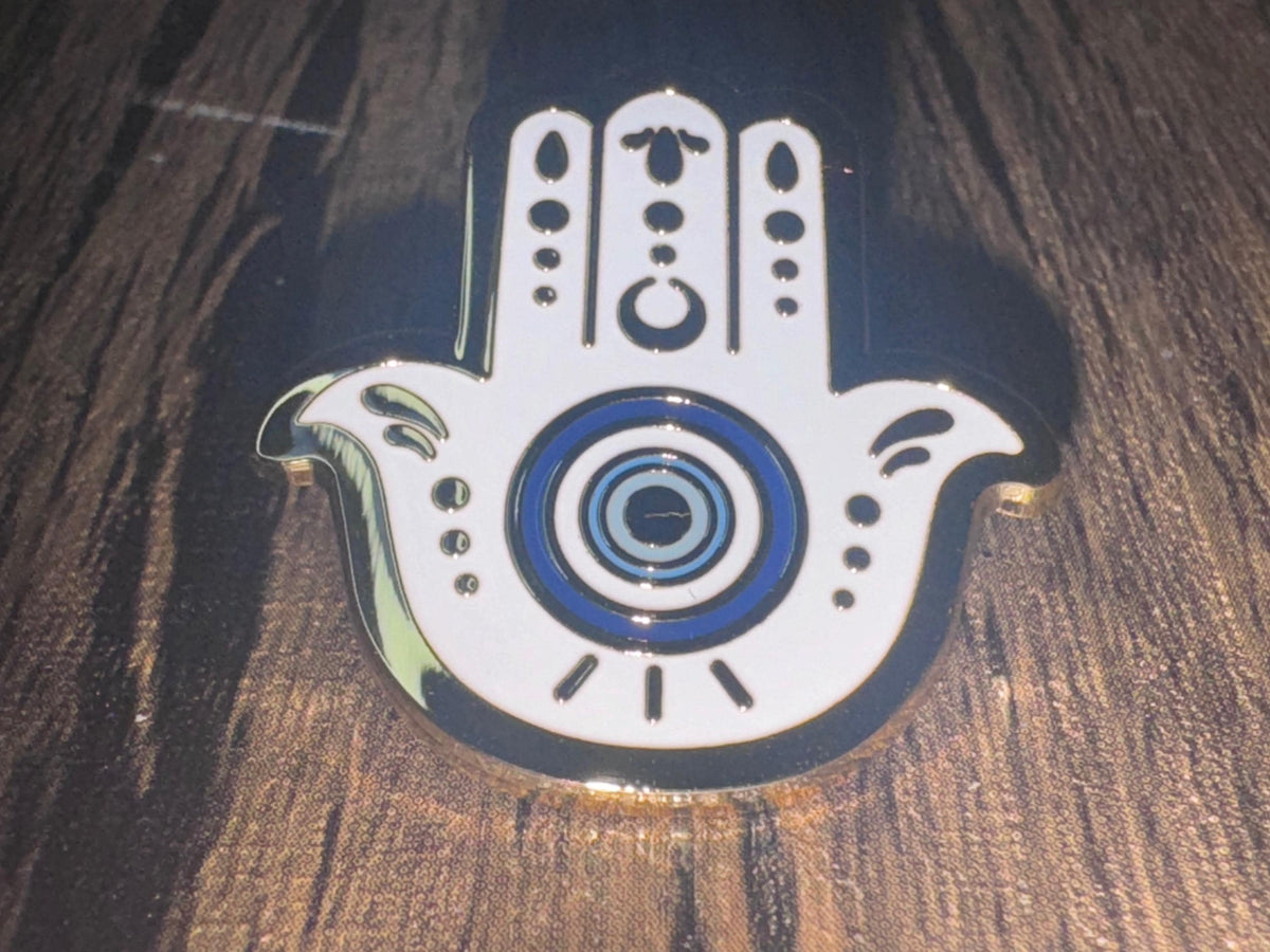 Hamsa Hand Enamel Pin: Gold-Plated Evil Eye Protection