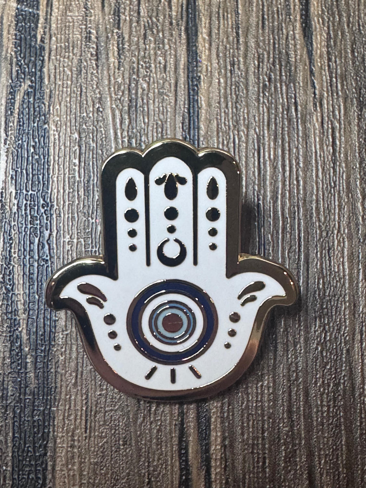 Hamsa Hand Enamel Pin: Gold-Plated Evil Eye Protection