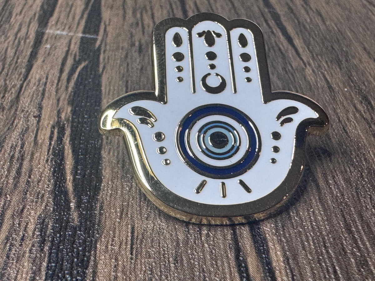 Hamsa Hand Enamel Pin: Gold-Plated Evil Eye Protection
