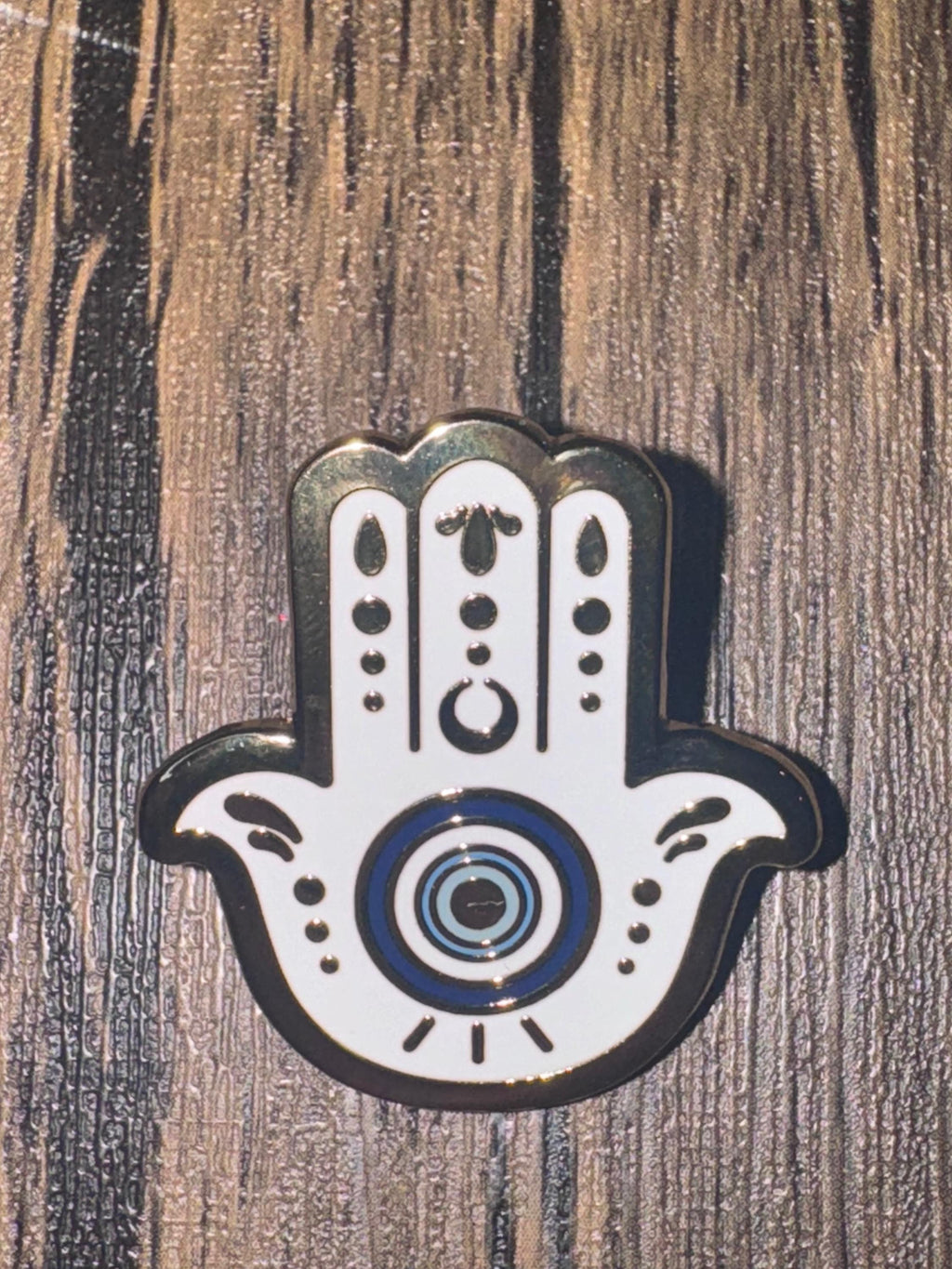 Hamsa Hand Enamel Pin: Gold-Plated Evil Eye Protection