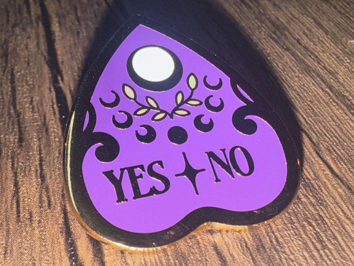 Ouija Planchette Enamel Pin: Gothic Witchy Divination - Purple & Gold