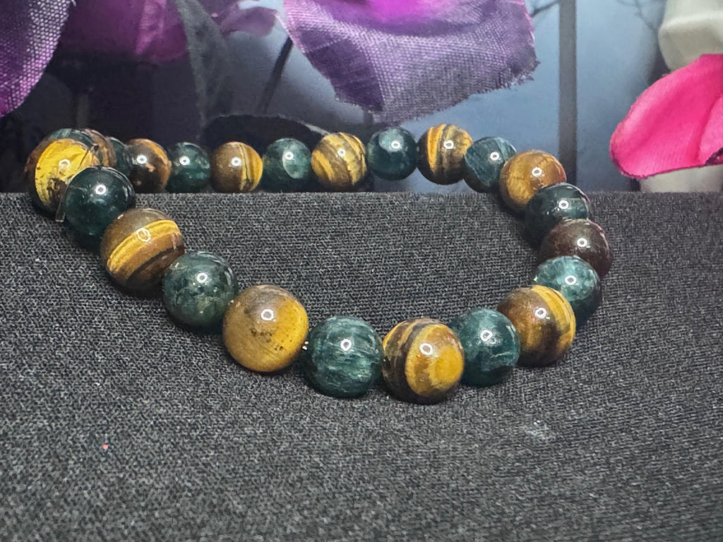 Prosperity Path Bracelet • Tiger’s Eye • Pyrite with Green Jade Inclusions for Abundance, Confidence, and Grounded Success