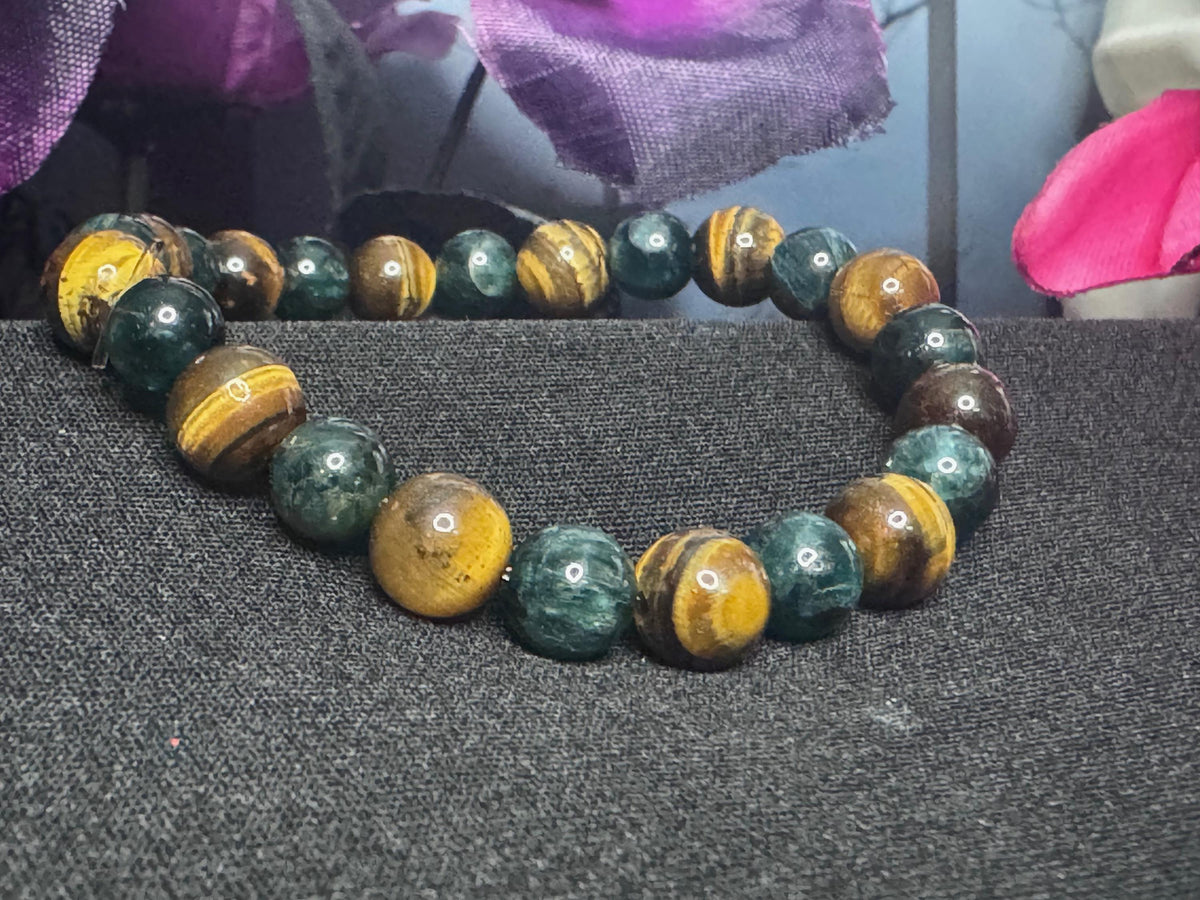 Prosperity Path Bracelet • Tiger’s Eye • Pyrite with Green Jade Inclusions for Abundance, Confidence, and Grounded Success