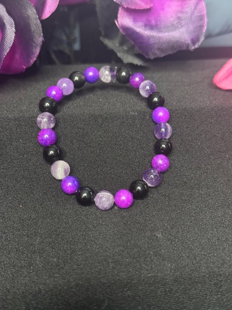 Veil of Serenity Bracelet - Sugilite, Amethyst, Black Tourmaline for Calm, Protection, and Spiritual Healing