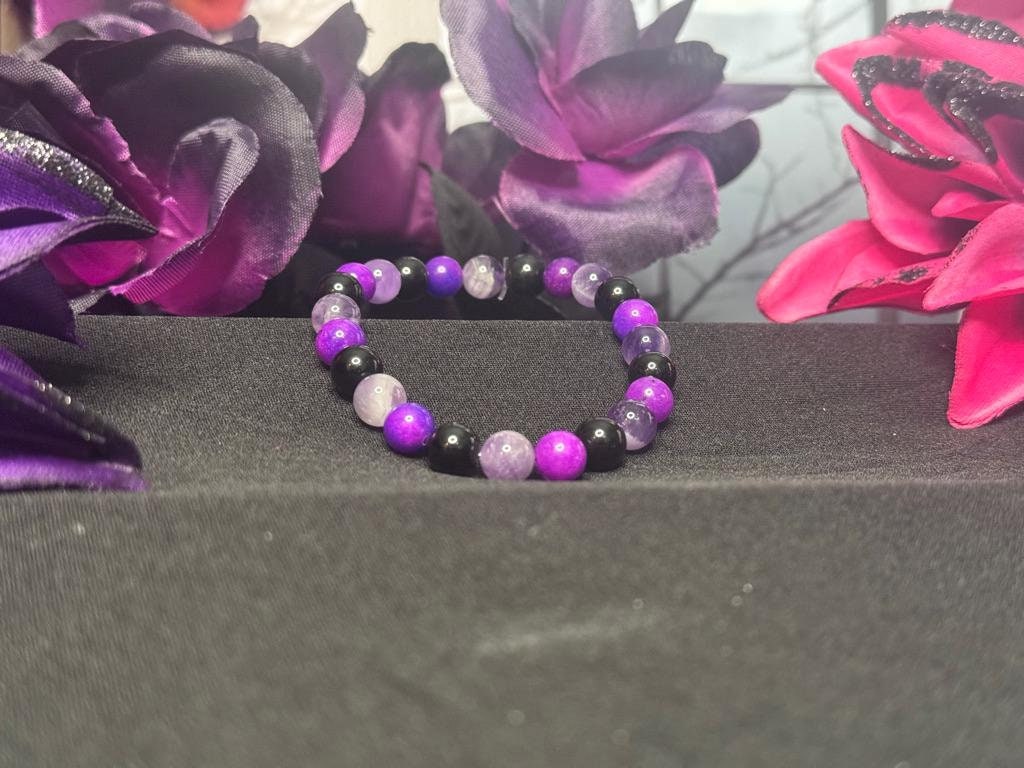 Veil of Serenity Bracelet - Sugilite, Amethyst, Black Tourmaline for Calm, Protection, and Spiritual Healing