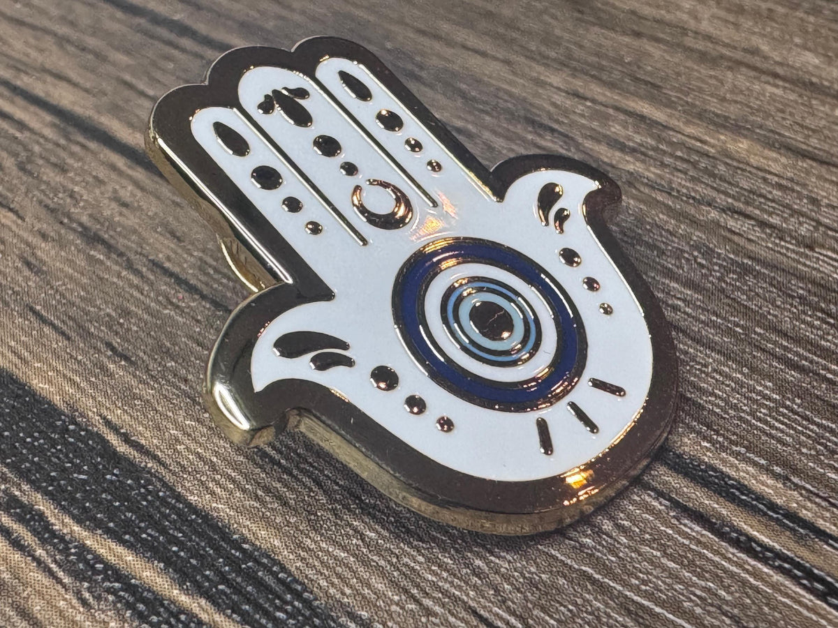 Hamsa Hand Enamel Pin: Gold-Plated Evil Eye Protection
