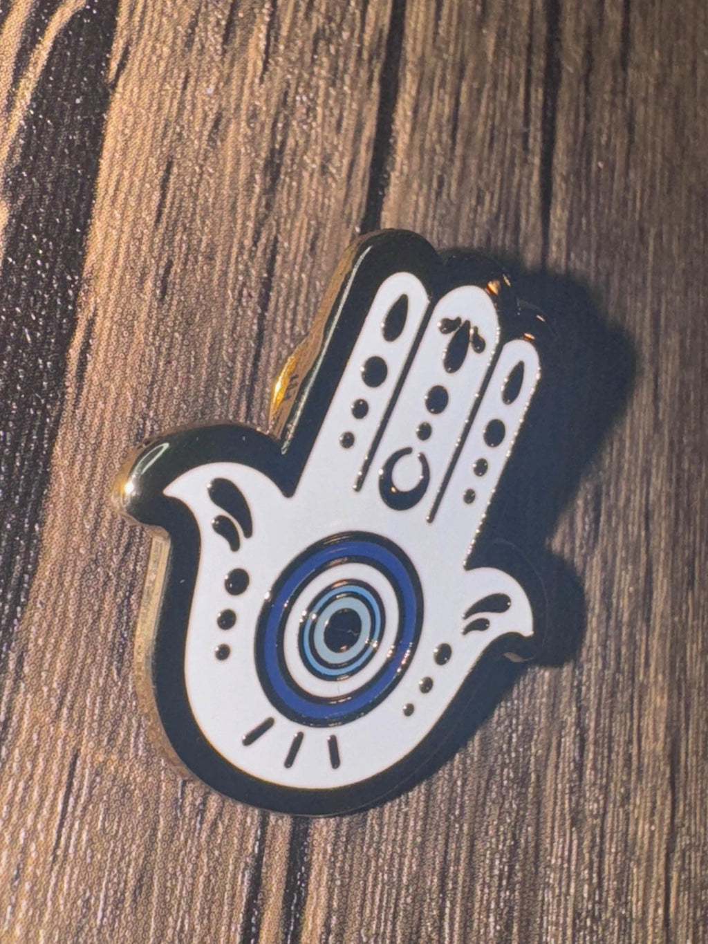 Hamsa Hand Enamel Pin: Gold-Plated Evil Eye Protection