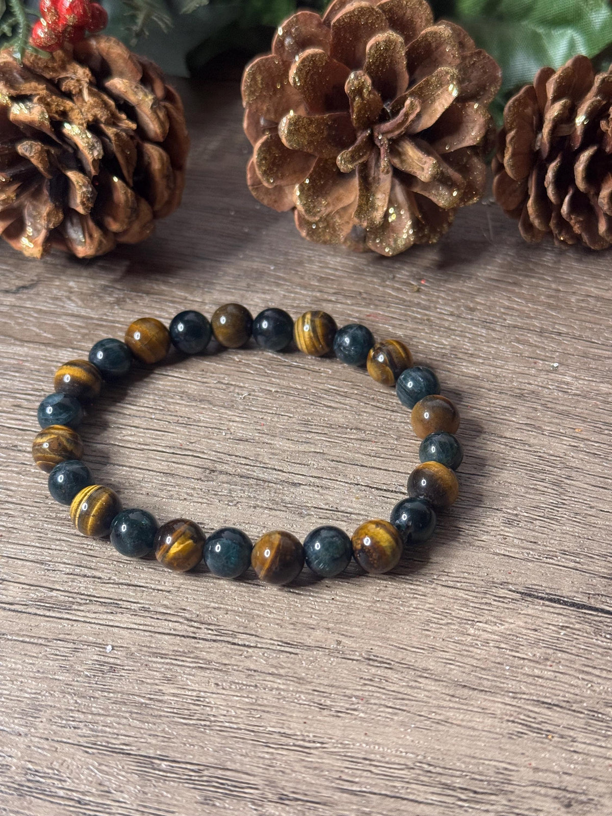 Prosperity Path Bracelet • Tiger’s Eye • Pyrite with Green Jade Inclusions for Abundance, Confidence, and Grounded Success