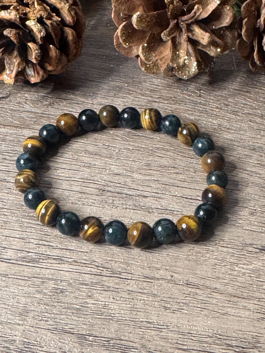 Prosperity Path Bracelet • Tiger’s Eye • Pyrite with Green Jade Inclusions for Abundance, Confidence, and Grounded Success