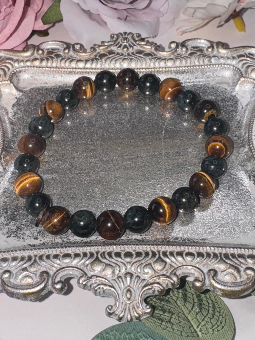 Prosperity Path Bracelet • Tiger’s Eye • Pyrite with Green Jade Inclusions for Abundance, Confidence, and Grounded Success