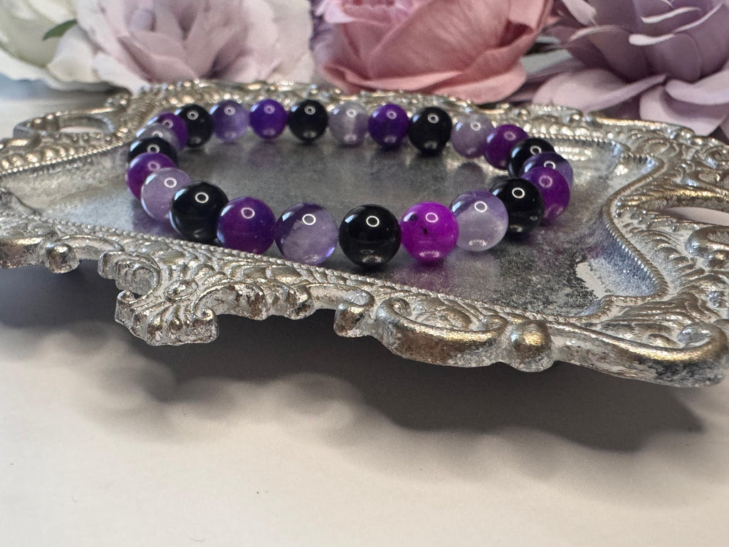 Veil of Serenity Bracelet - Sugilite, Amethyst, Black Tourmaline for Calm, Protection, and Spiritual Healing