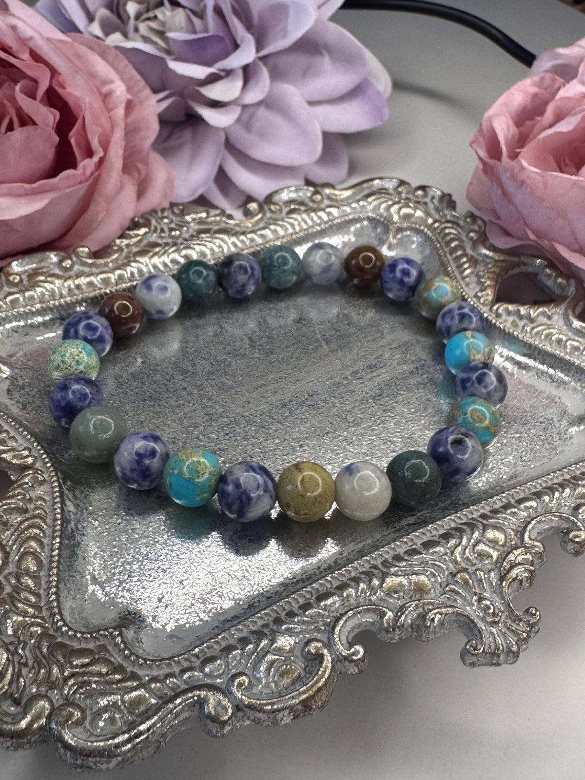 Ocean’s Embrace Bracelet • Ocean Jasper • Sodalite for Balance, Clarity, and Emotional Calm, Healing, Serenity