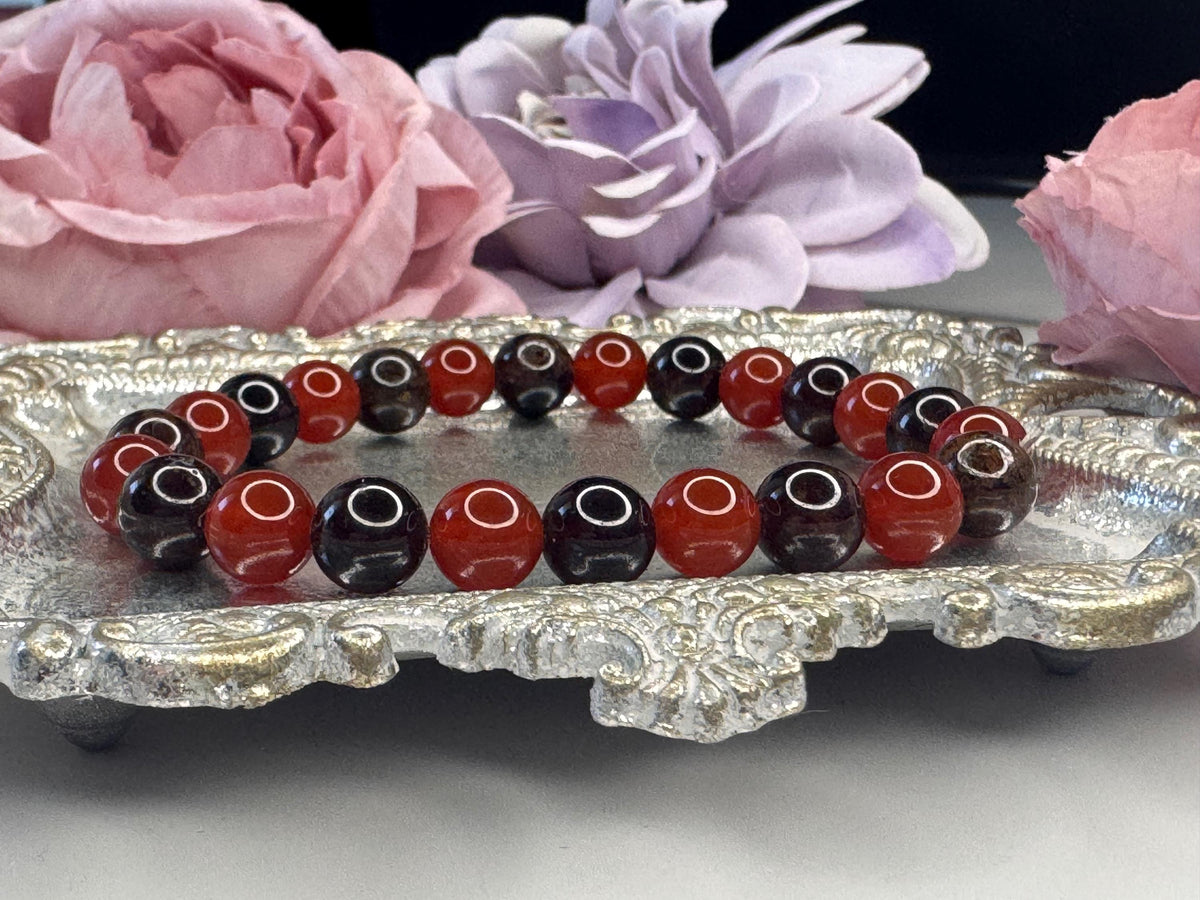Midnight Glow‑Up Bracelet, Red Garnet • Carnelian for Passion, Power, and Dark Feminine Energy