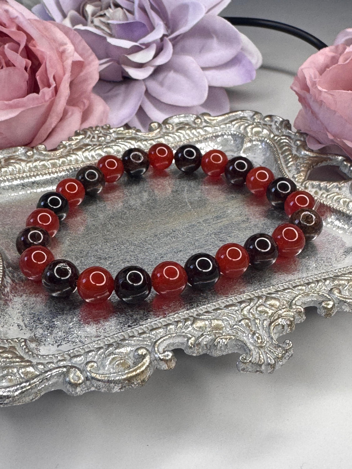Midnight Glow‑Up Bracelet, Red Garnet • Carnelian for Passion, Power, and Dark Feminine Energy