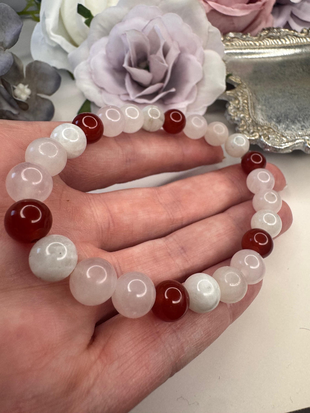 The Love Charm, A Manifestation Bracelet for Romance, Passion & Divine Connection, Rose Quartz, Carnelian, Rainbow Moonstone