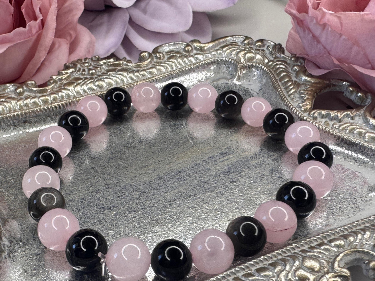 Rebound Ritual Bracelet • Obsidian • Rose Quartz for Relationship Healing, Protection, and Emotional Recovery