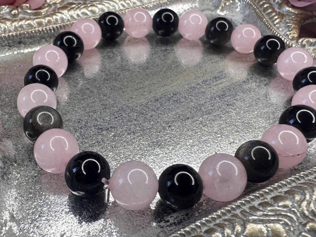 Rebound Ritual Bracelet • Obsidian • Rose Quartz for Relationship Healing, Protection, and Emotional Recovery