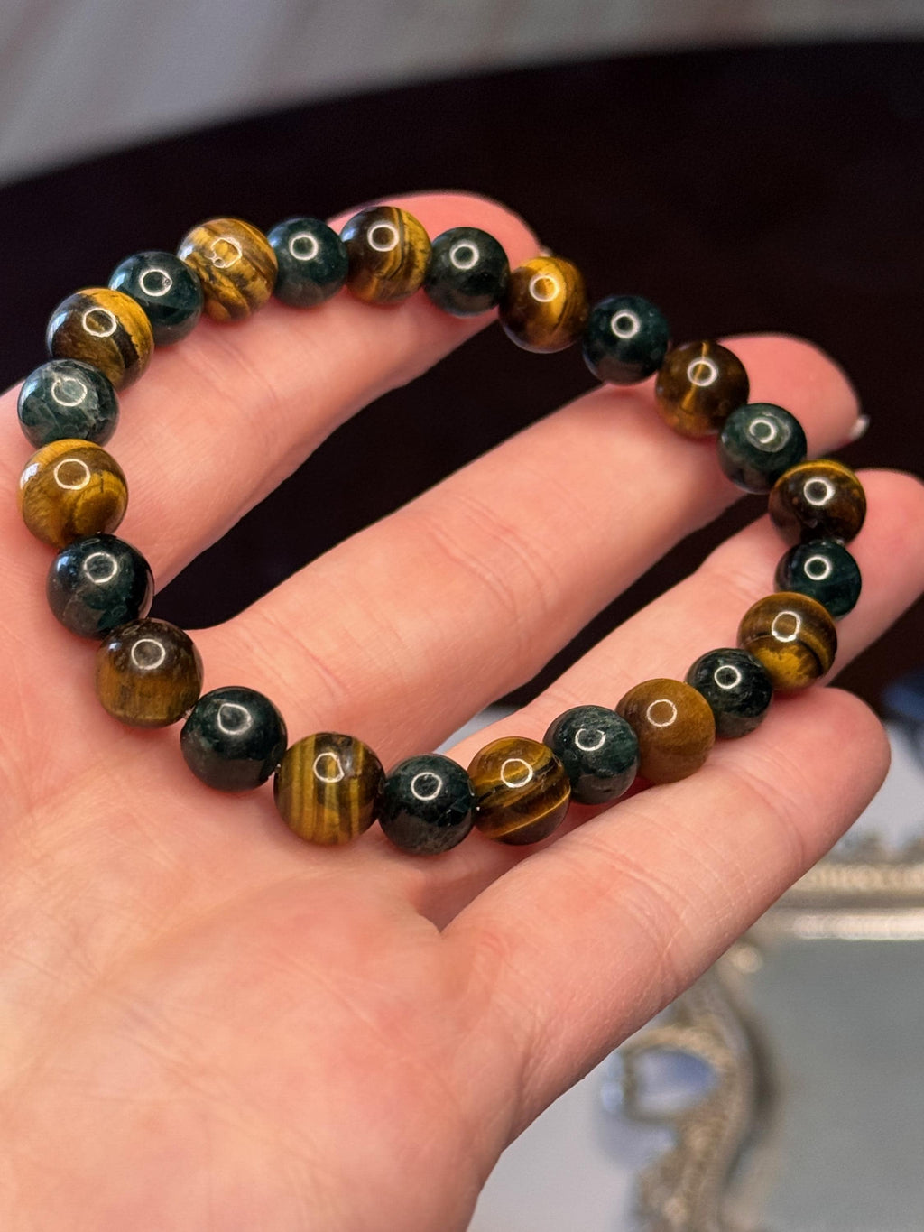 Prosperity Path Bracelet • Tiger’s Eye • Pyrite with Green Jade Inclusions for Abundance, Confidence, and Grounded Success