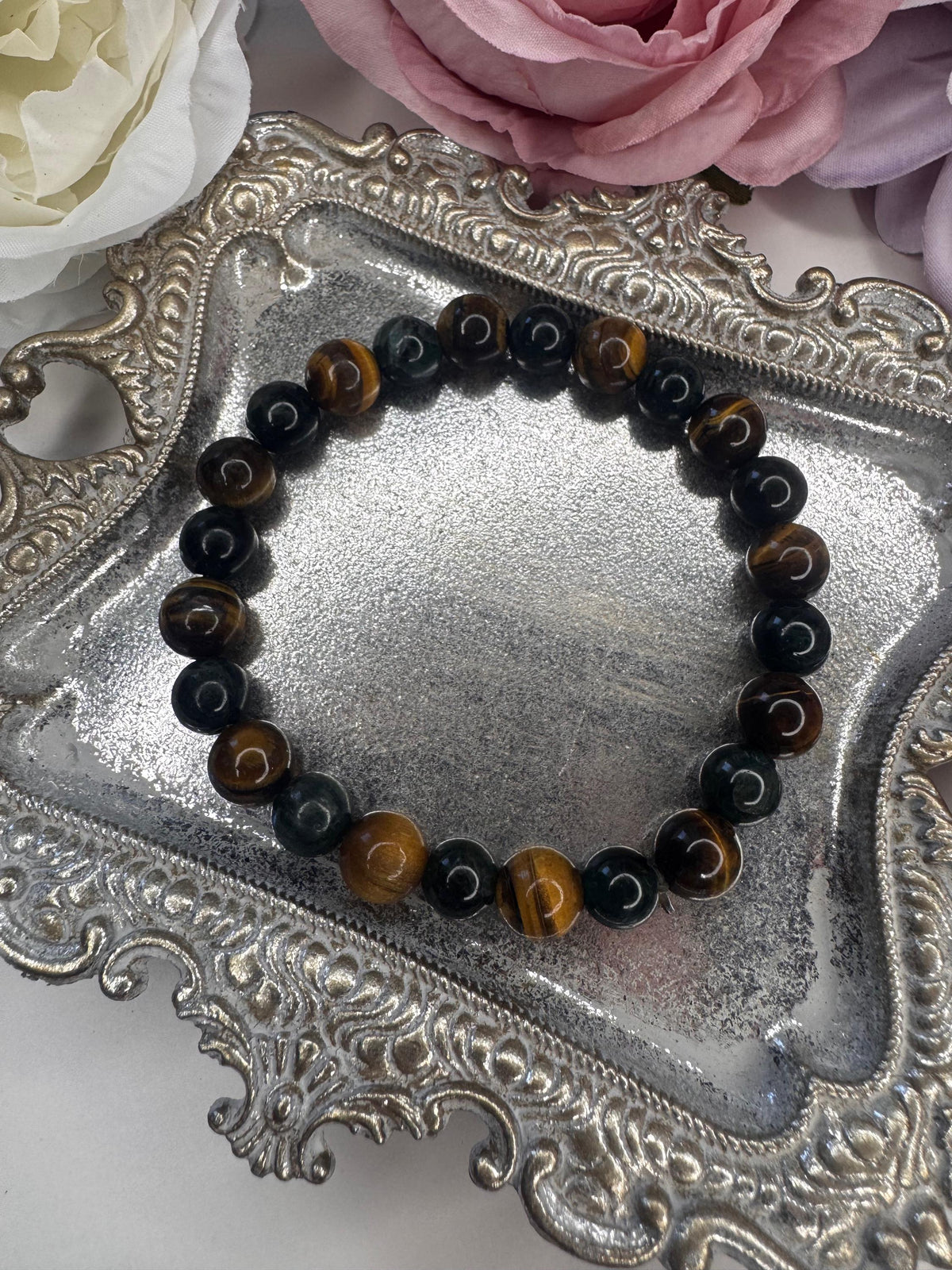 Prosperity Path Bracelet • Tiger’s Eye • Pyrite with Green Jade Inclusions for Abundance, Confidence, and Grounded Success