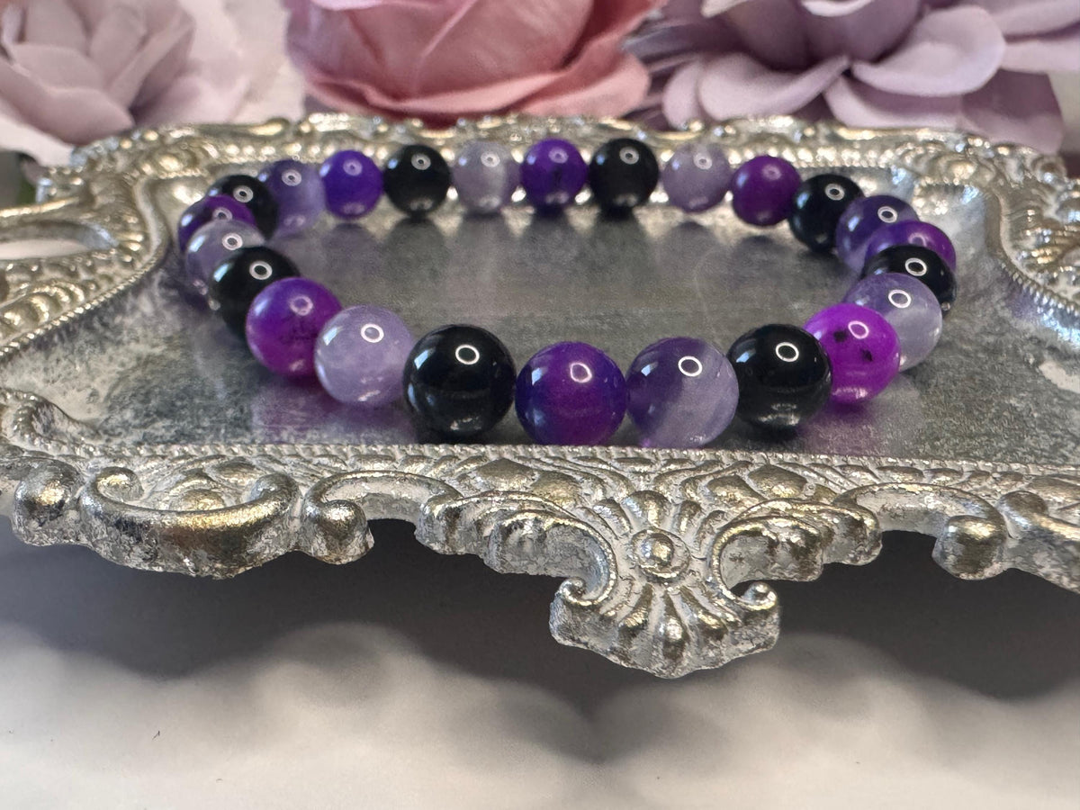 Veil of Serenity Bracelet - Sugilite, Amethyst, Black Tourmaline for Calm, Protection, and Spiritual Healing