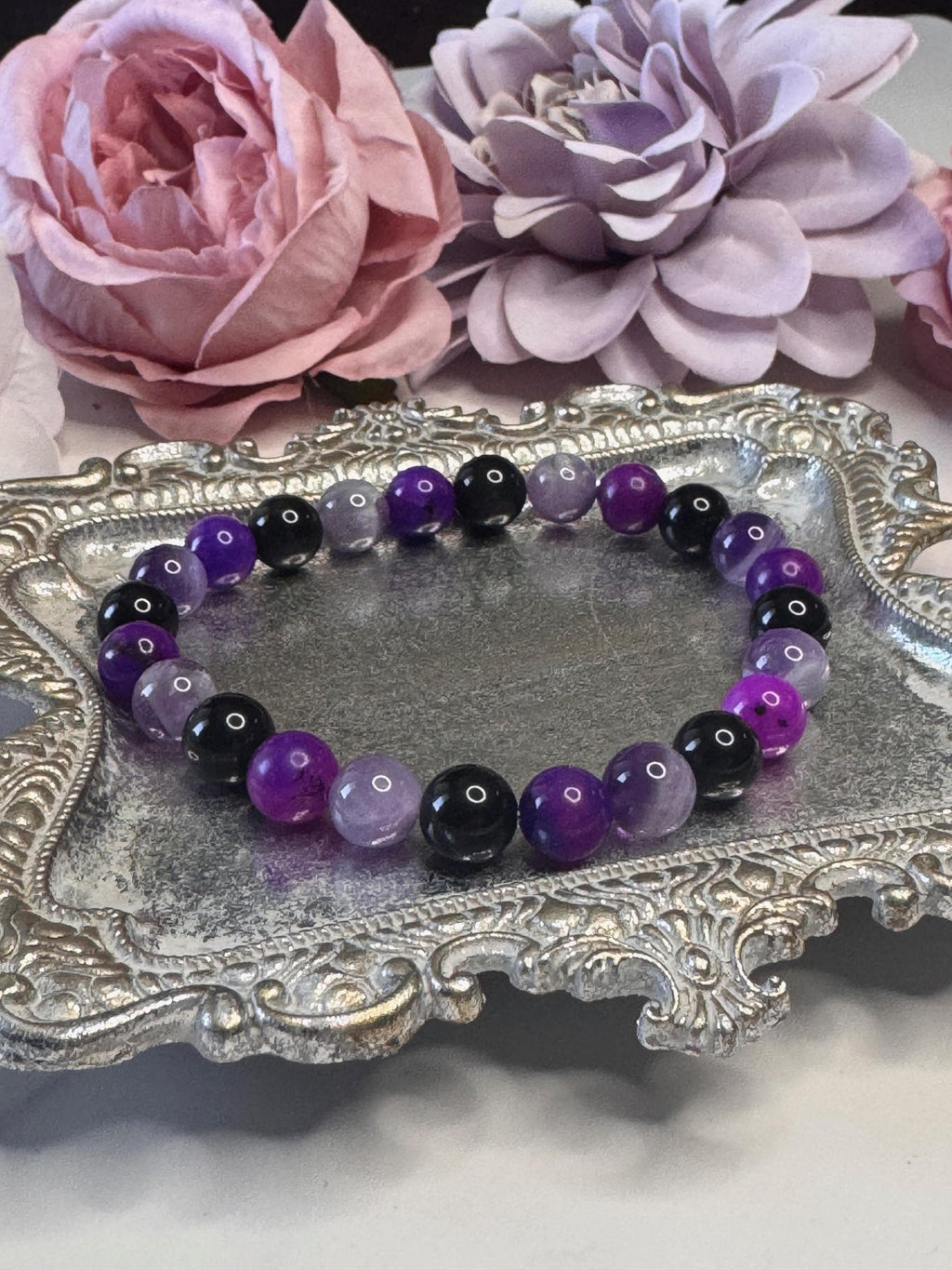 Veil of Serenity Bracelet - Sugilite, Amethyst, Black Tourmaline for Calm, Protection, and Spiritual Healing