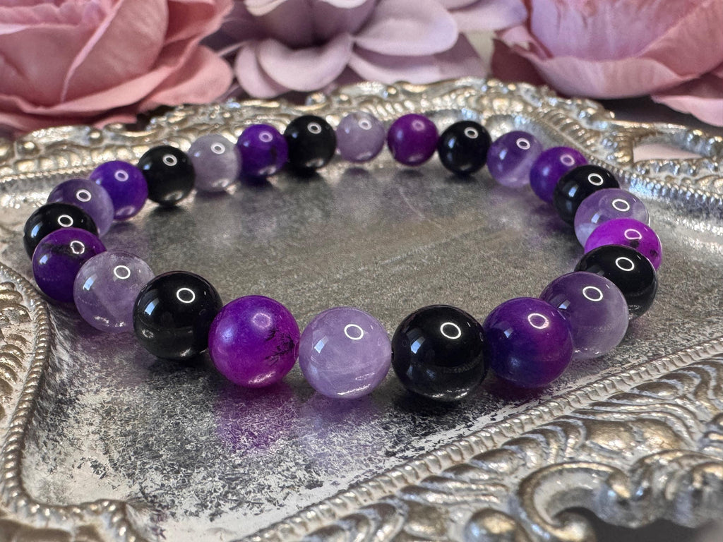 Veil of Serenity Bracelet - Sugilite, Amethyst, Black Tourmaline for Calm, Protection, and Spiritual Healing