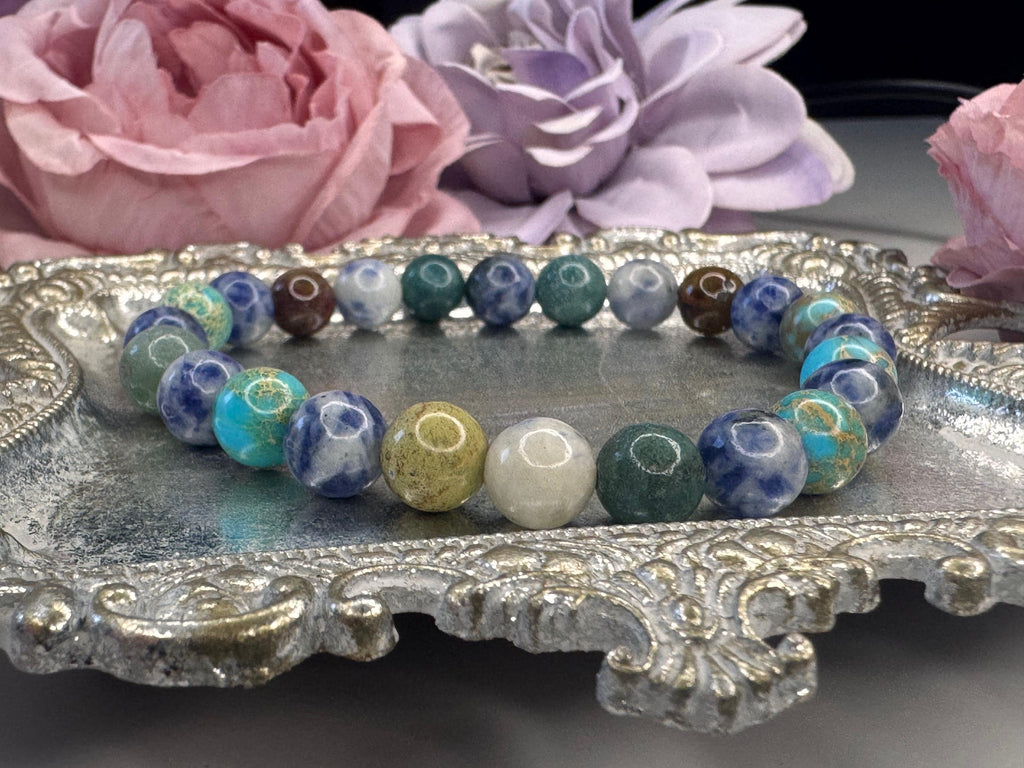 Ocean’s Embrace Bracelet • Ocean Jasper • Sodalite for Balance, Clarity, and Emotional Calm, Healing, Serenity