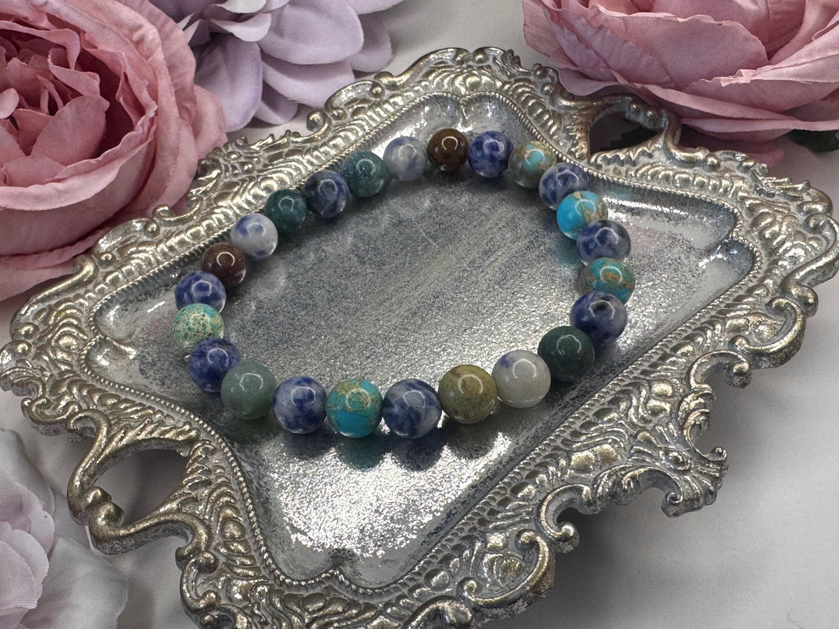 Ocean’s Embrace Bracelet • Ocean Jasper • Sodalite for Balance, Clarity, and Emotional Calm, Healing, Serenity