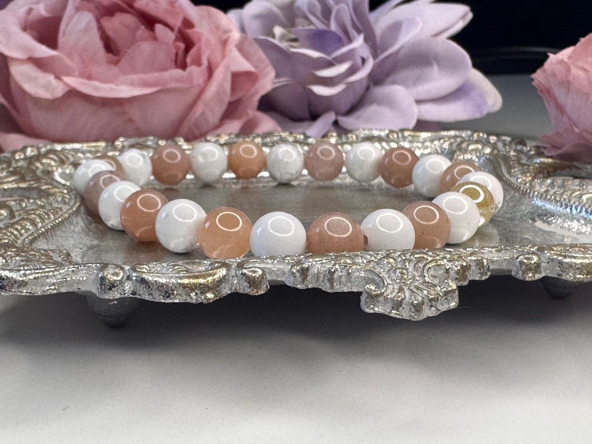 Good Vibes Only Bracelet: Sunstone & Howlite for Stress Relief, Joy, and Tranquility