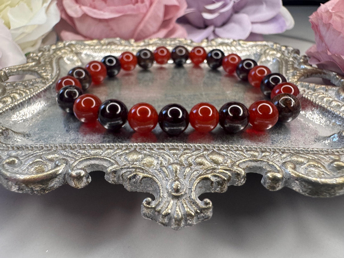 Midnight Glow‑Up Bracelet, Red Garnet • Carnelian for Passion, Power, and Dark Feminine Energy
