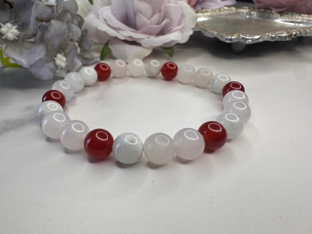 The Love Charm, A Manifestation Bracelet for Romance, Passion & Divine Connection, Rose Quartz, Carnelian, Rainbow Moonstone