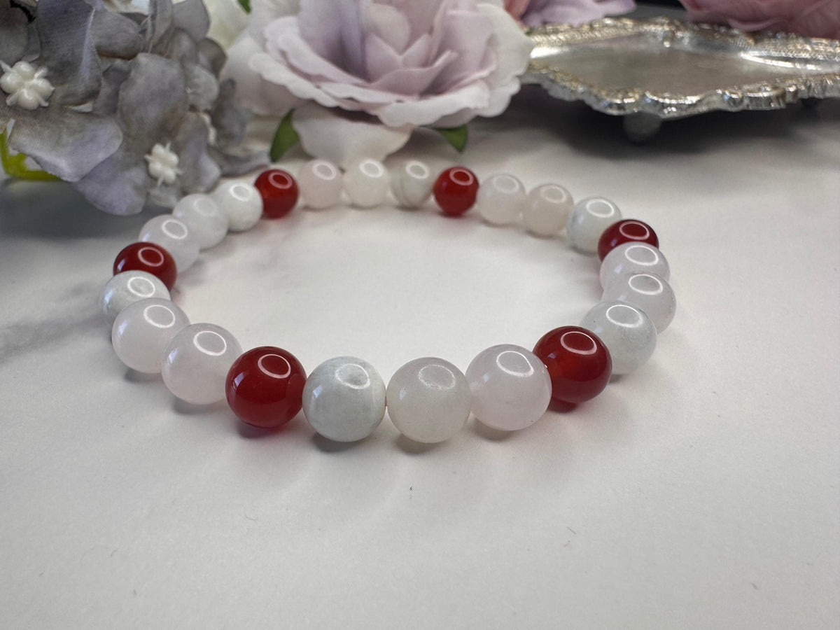 The Love Charm, A Manifestation Bracelet for Romance, Passion & Divine Connection, Rose Quartz, Carnelian, Rainbow Moonstone