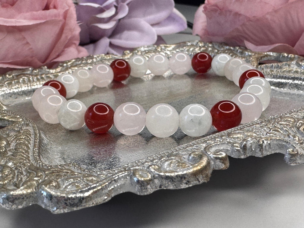 The Love Charm, A Manifestation Bracelet for Romance, Passion & Divine Connection, Rose Quartz, Carnelian, Rainbow Moonstone