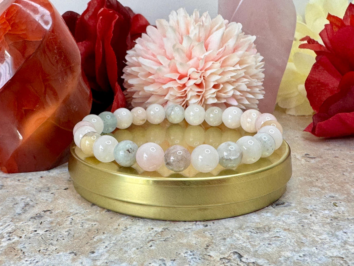 Morganite & Rose Quartz Twin Flame Bracelet: Soulmate Love Jewelry