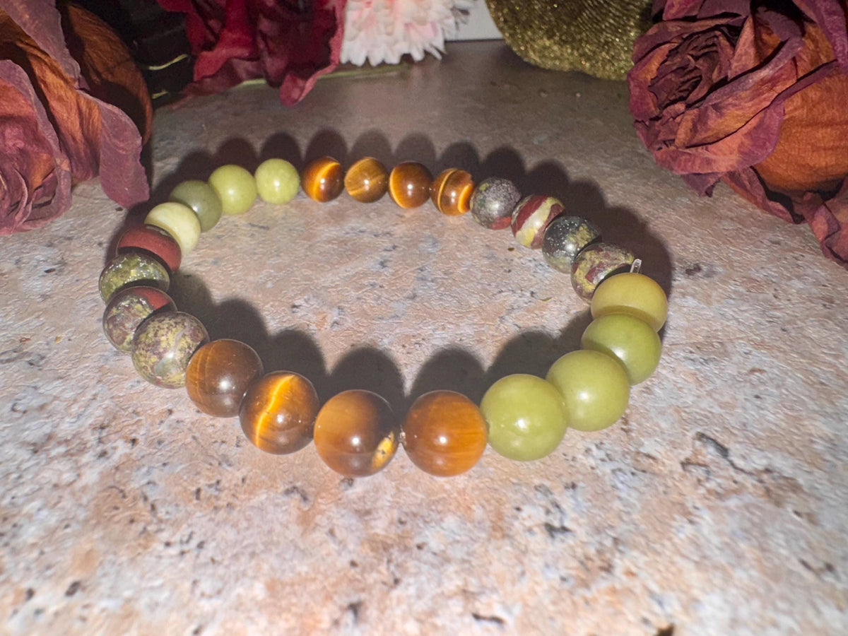 Wealth Guardian Bracelet – Jade, Dragon’s Bloodstone, Tiger’s Eye Crystal Bracelet for Prosperity, Protection & Abundance