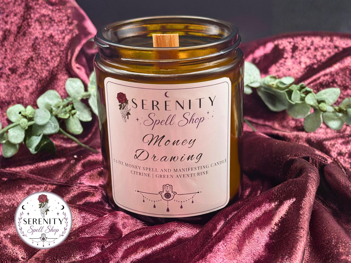Money Drawing Crystal Candle, Prosperity Spell Candle with Green Aventurine, Tiger’s Eye, Wealth Manifestation Candle