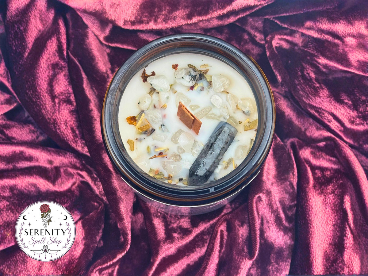 Full Moon Ritual Candle, Crystal Intention Candle with Labradorite & Moonstone, Witchy Manifestation Candle for Lunar Magic, Spiritual Gifts