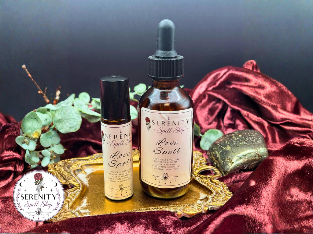 Love Spell Ritual Oil – Soulmate Attraction | Manifestation Oil with Rose Quartz, Moonstone, Jasmine | Feminine Energy & Romance Spell Oil