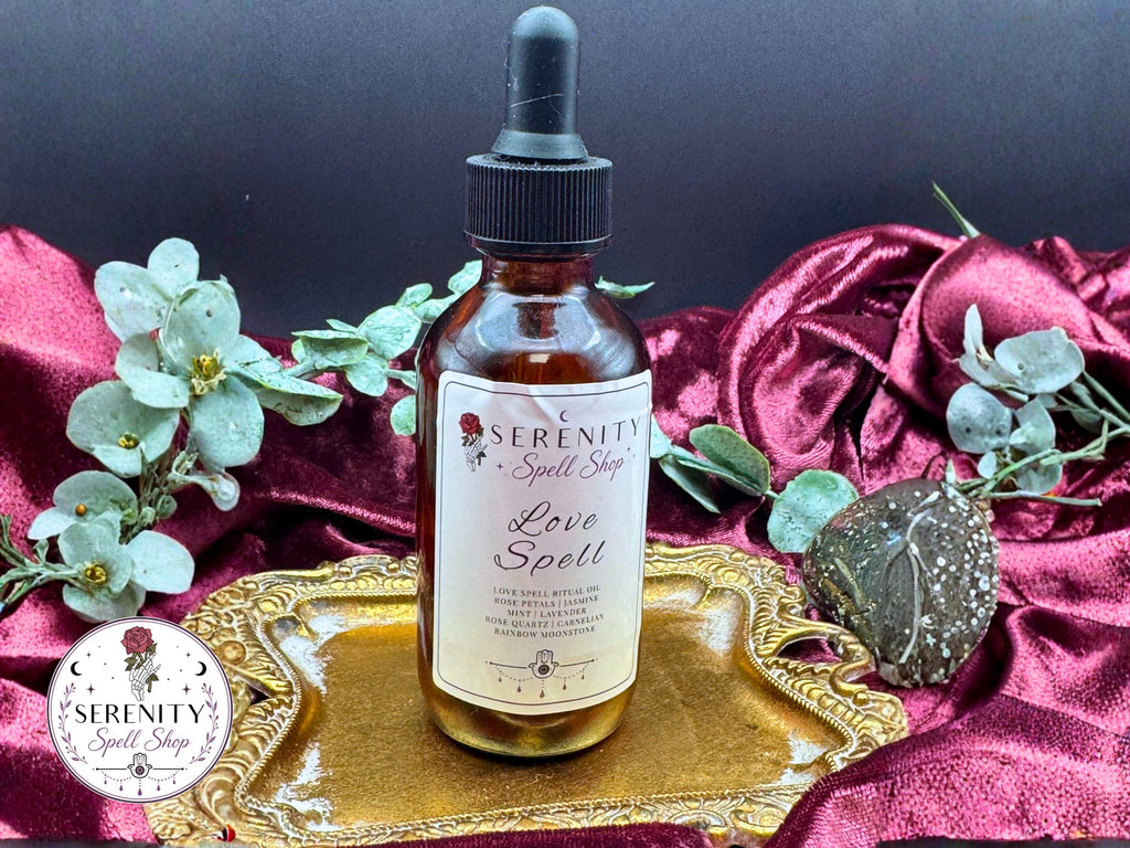Love Spell Ritual Oil – Soulmate Attraction | Manifestation Oil with Rose Quartz, Moonstone, Jasmine | Feminine Energy & Romance Spell Oil