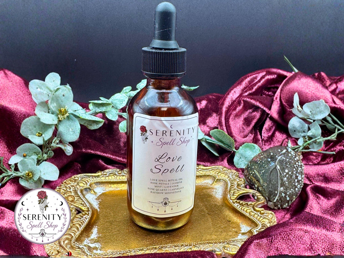 Love Spell Ritual Oil – Soulmate Attraction | Manifestation Oil with Rose Quartz, Moonstone, Jasmine | Feminine Energy & Romance Spell Oil